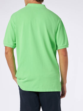Man fluo green piquet polo with St. Barth logo and vintage effect - MC2 Saint Barth