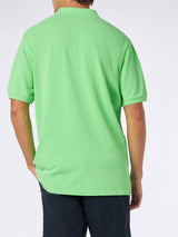 Man fluo green piquet polo with St. Barth logo and vintage effect