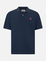 Man blue piquet polo with St. Barth logo and vintage effect