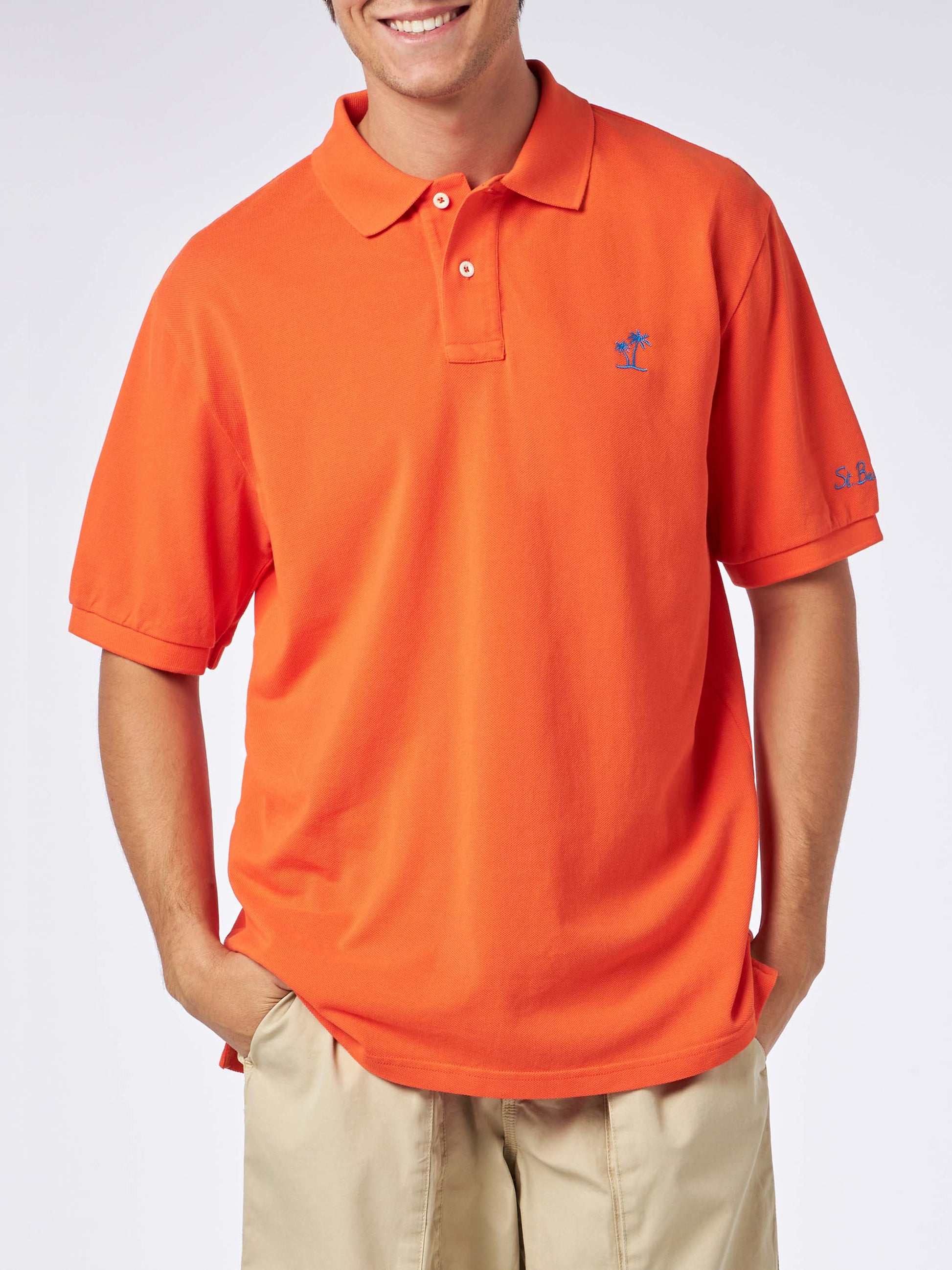 Man orange piquet polo with St. Barth logo and vintage effect - MC2 Saint Barth
