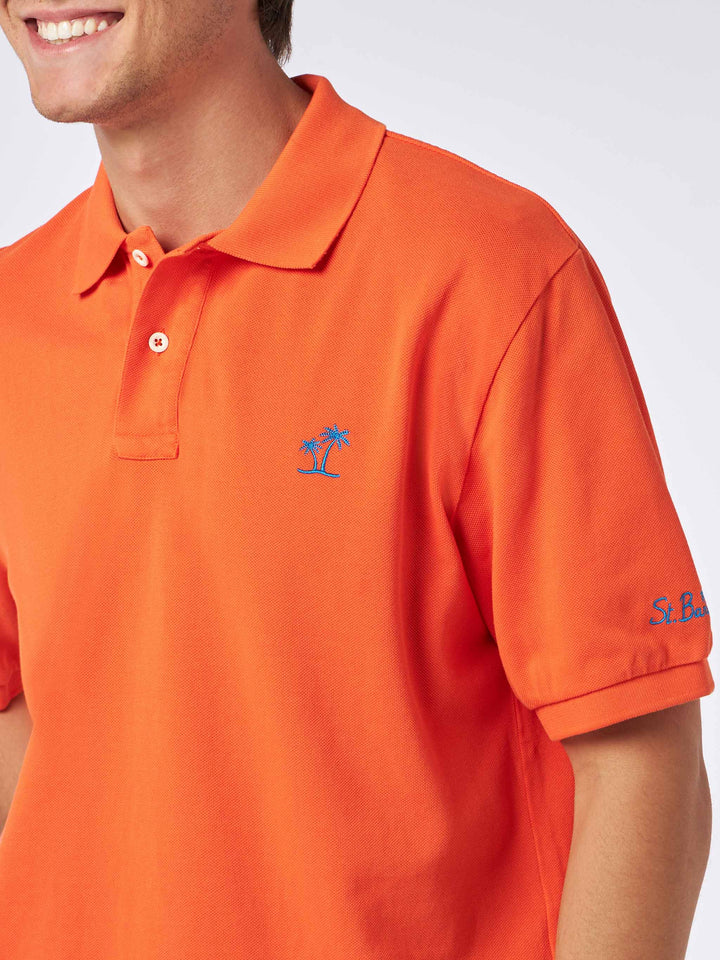 Man orange piquet polo with St. Barth logo and vintage effect - MC2 Saint Barth
