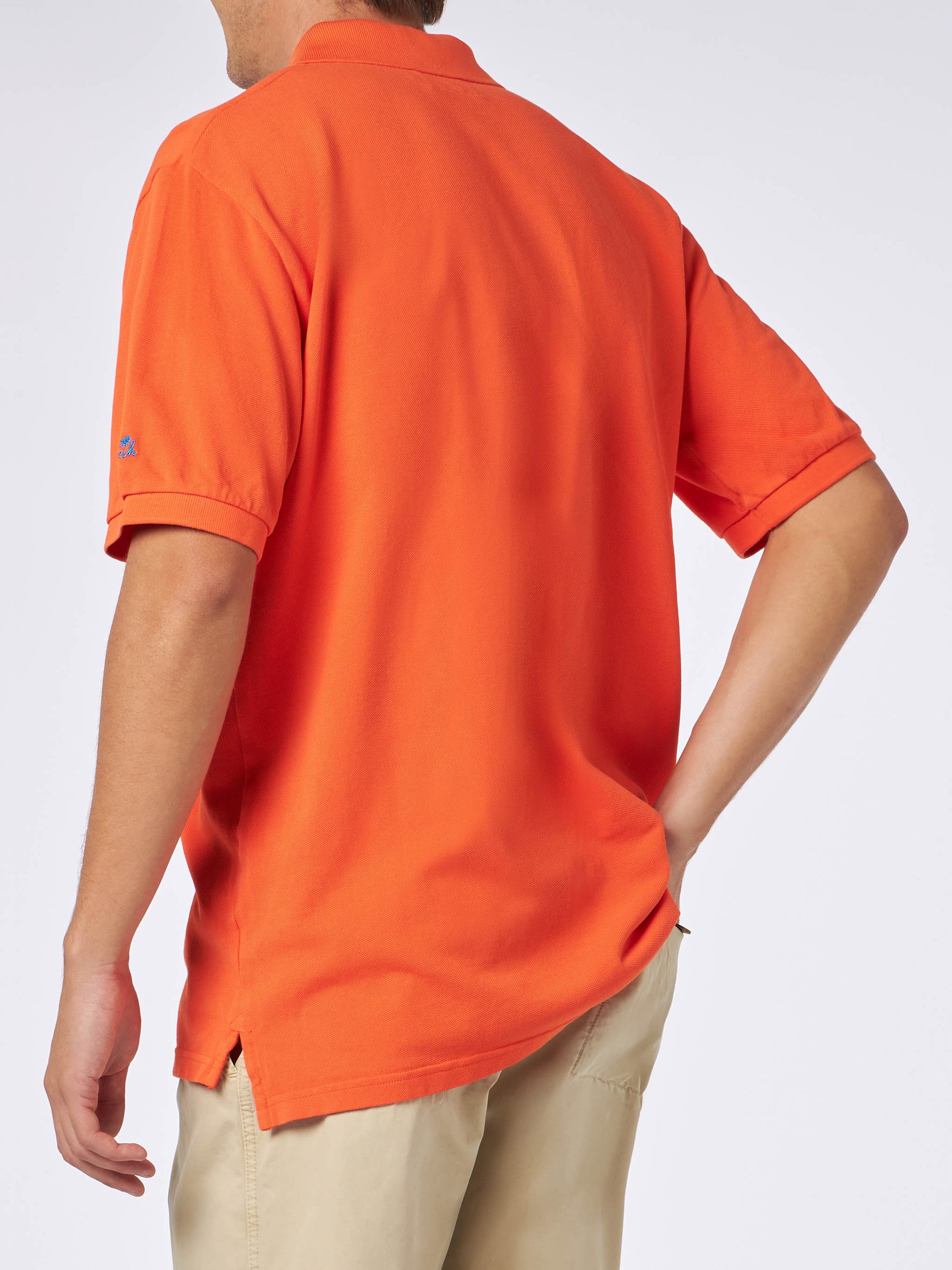 Man orange piquet polo with St. Barth logo and vintage effect - MC2 Saint Barth