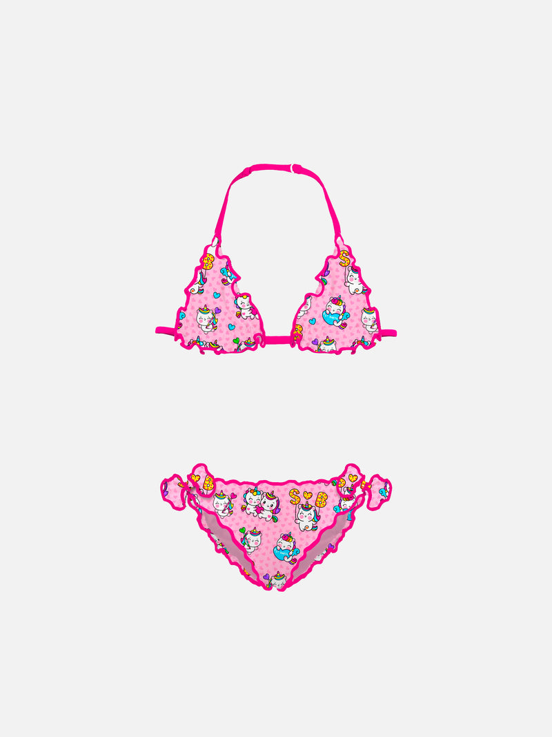 Bikini da bambina a triangolo con stampa unicorno