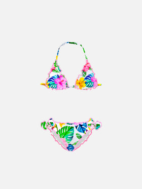 Mädchen-Triangel-Bikini mit tropischem Aufdruck