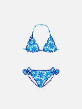 Girl triangle bikini with majolica print