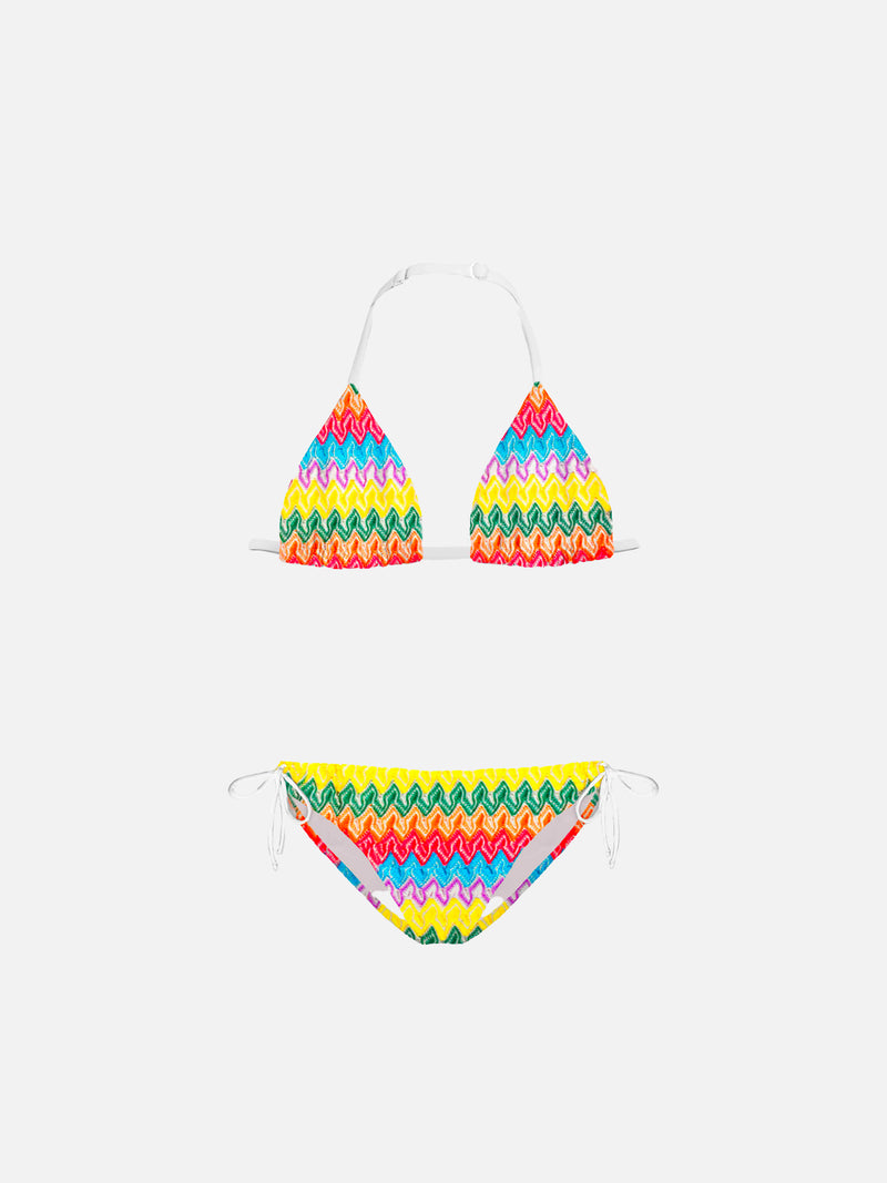 Bikini da bambina in maglia Chevron