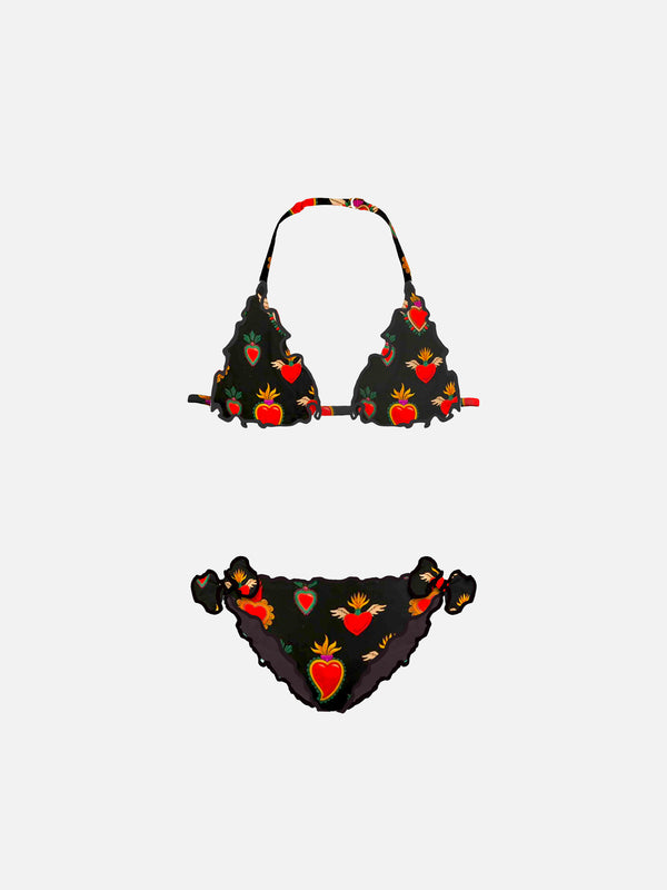 Girl triangle bikini with sacred heart print