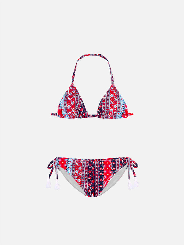 Red and blue gipsy print girl's bikini