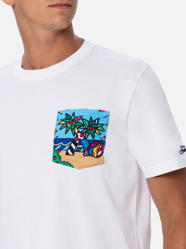 T-shirt da uomo in cotone Blanche con taschino stampato Britto | EDIZIONE SPECIALE BRITTO
