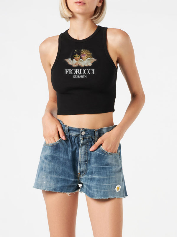 Woman rib-knit cotton crop tank with Fiorucci print | FIORUCCI SPECIAL EDITION