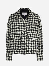 Woman cropped overshirt with pied de poul print