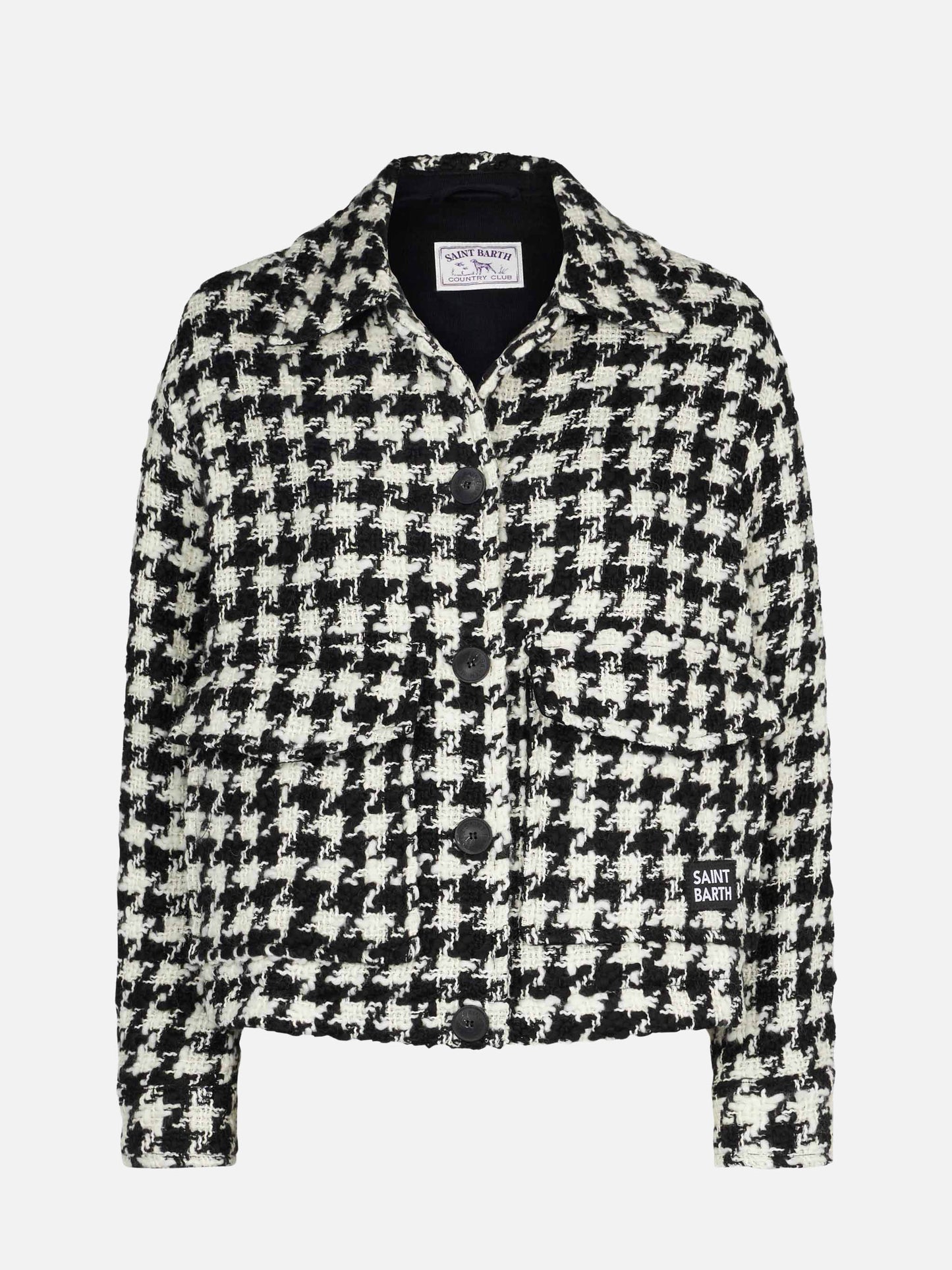 Kurz geschnittenes Damen-Overshirt mit Pied-de-Poul-Print