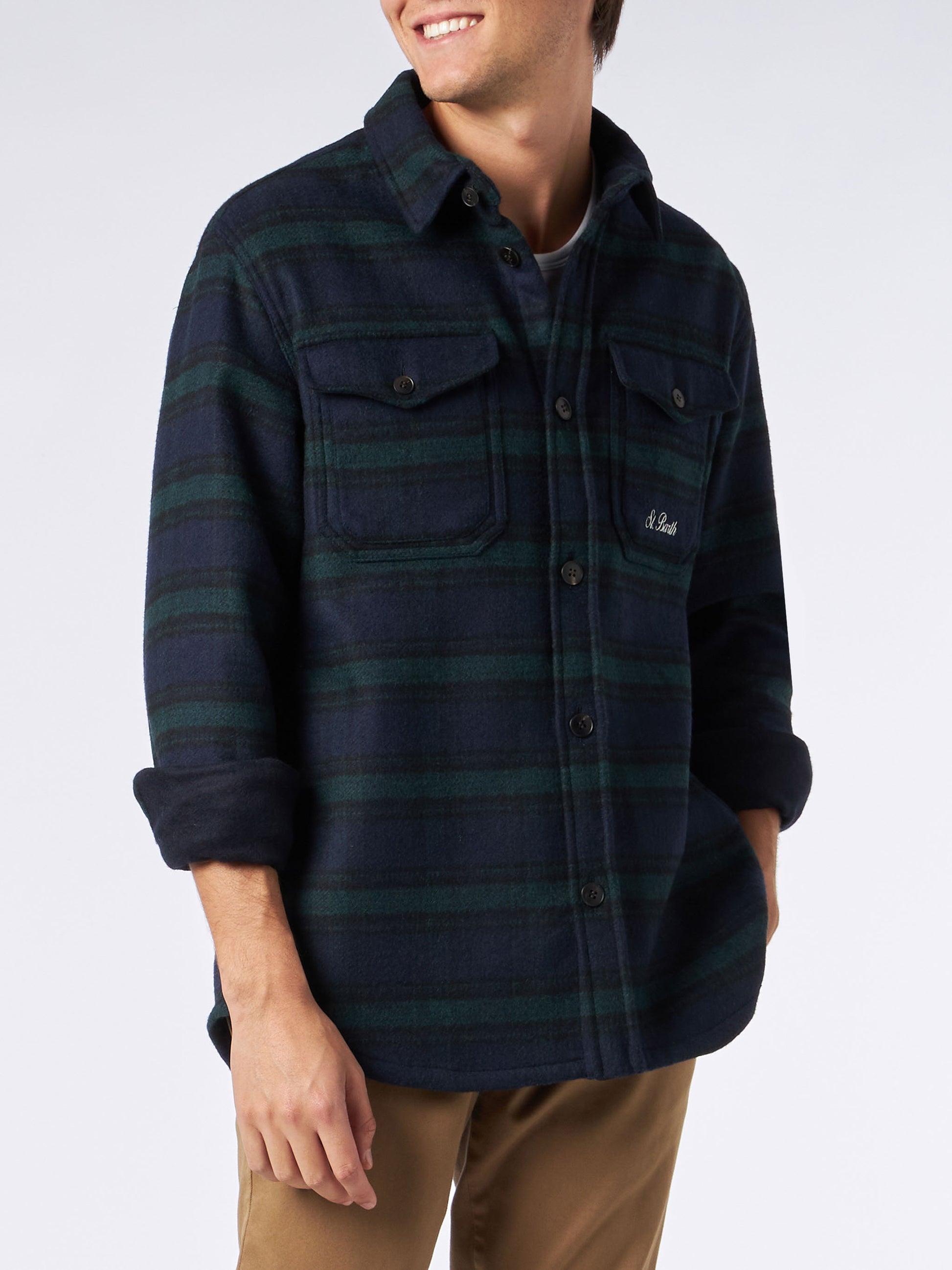 Man wooly tartan overshirt with pockets and patches - MC2 Saint Barth