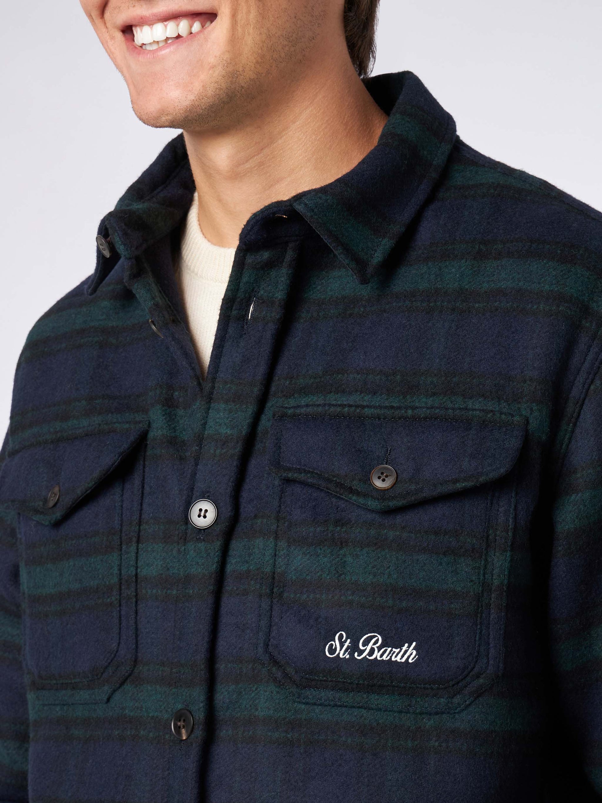 Man wooly tartan overshirt with pockets and patches - MC2 Saint Barth