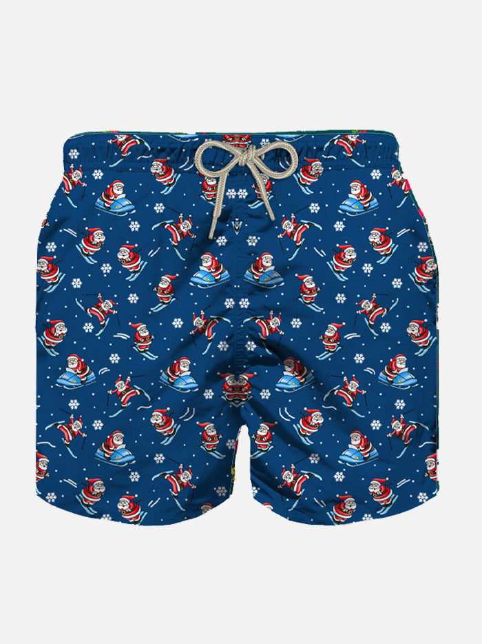 Boy light fabric swim shorts with Happy Santa Claus print