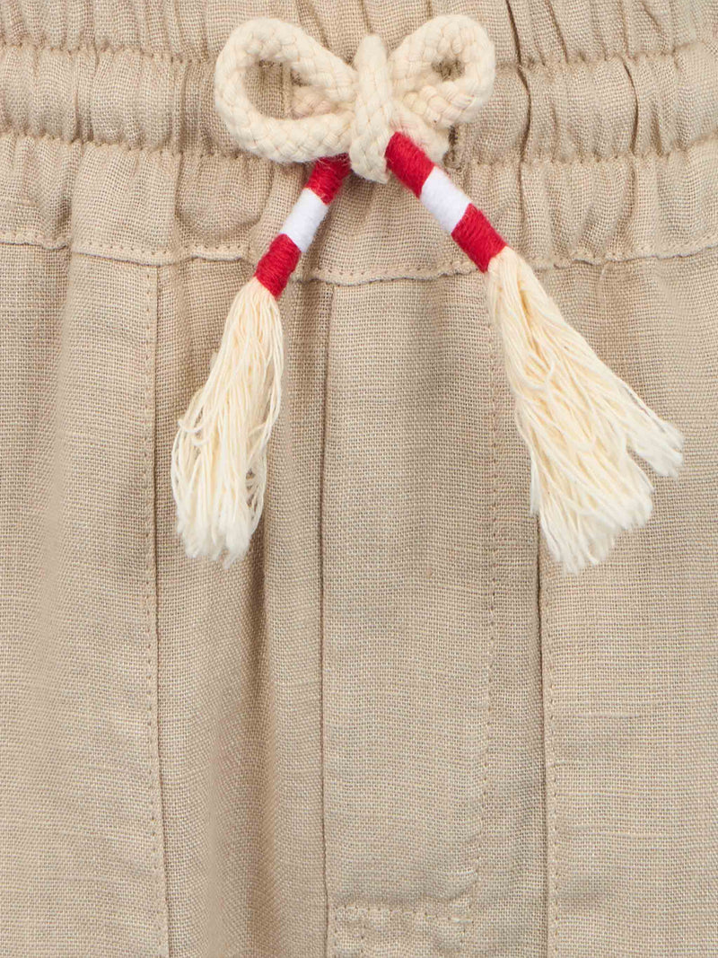 Boy beige linen Calais Jr pants with drawstring