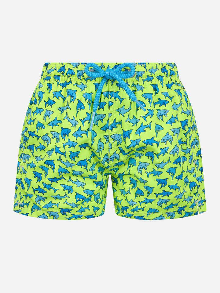 Boy lightweight fabric swim-shorts Jean Lighting with sharks print - MC2 Saint Barth