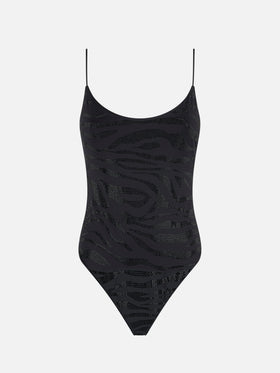 Costume intero da donna con strass zebrati