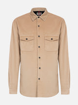 Man beige corduroy overshirt Chalet with St. Barth embroidery