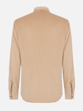Overshirt da uomo in velluto a coste beige Chalet con ricamo St. Barth