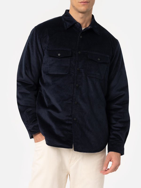 Man navy blue corduroy overshirt Chalet with St. Barth embroidery