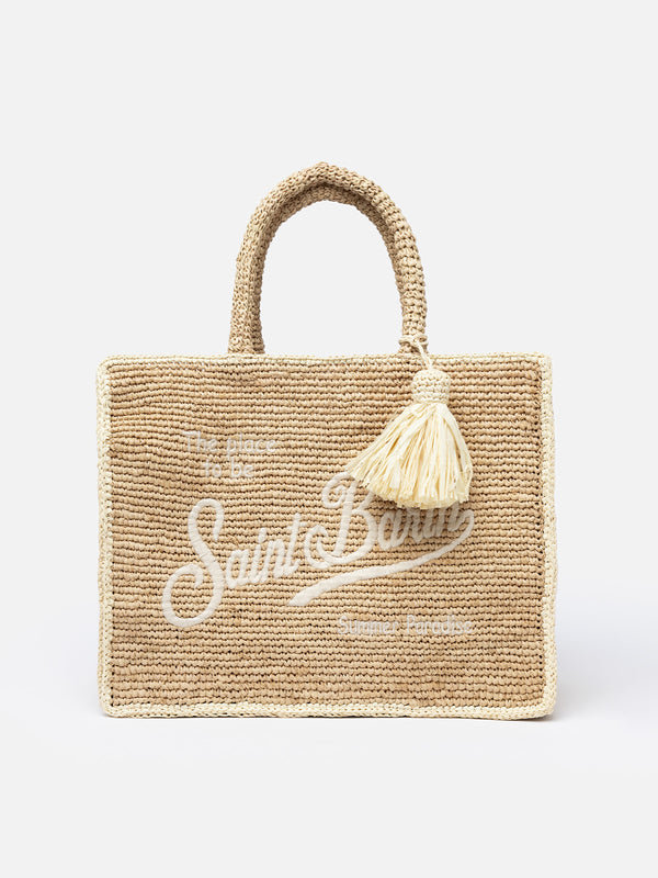 Naturbeige Colette Raffia-Handtasche mit Stickerei