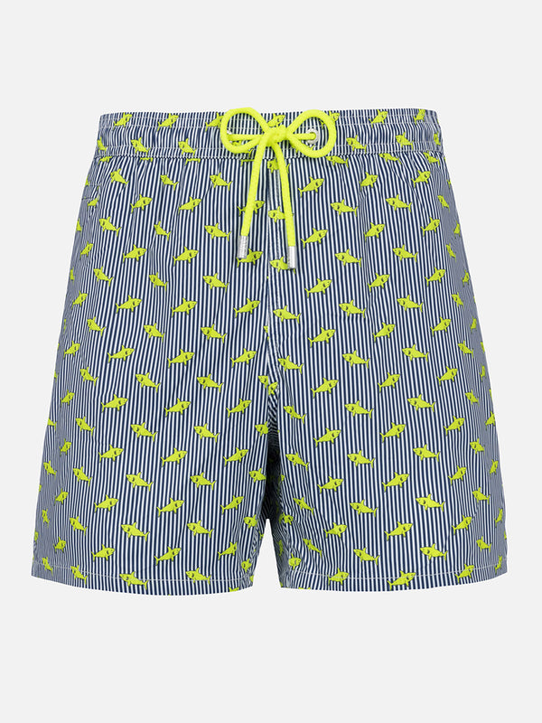 Man Comfort Light swim shorts with sharks print