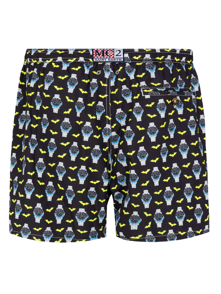 Lightweight fabric swim shorts Lighting with watch print