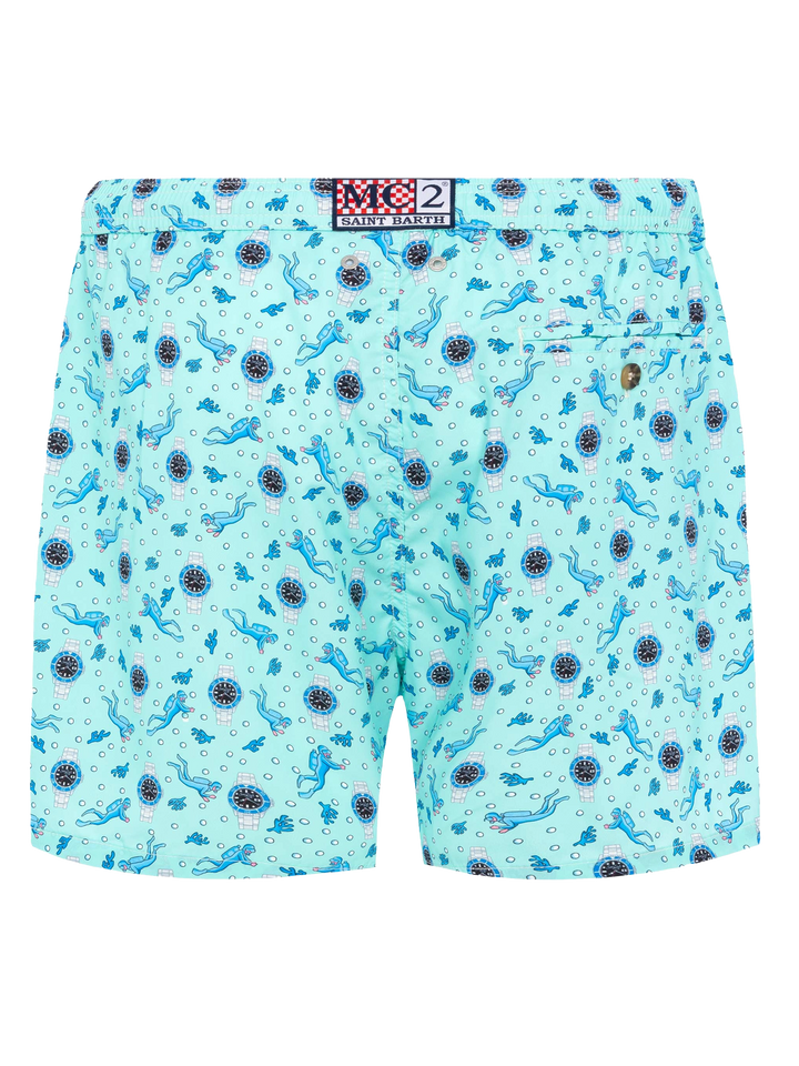 Badeshorts aus leichtem Stoff „Lighting“ mit Uhren-Print