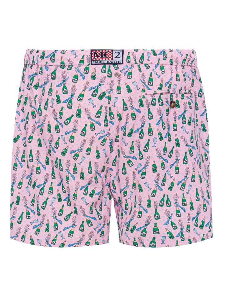 Lightweight fabric swim shorts Lighting with sabrage and bottle print