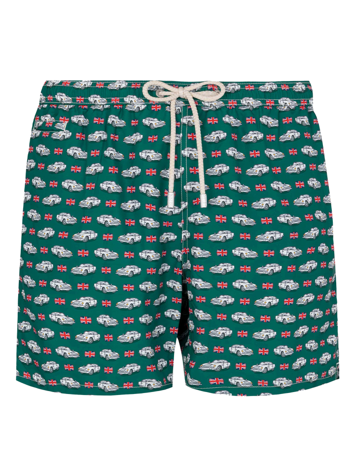 Lightweight fabric swim shorts Lighting with car print