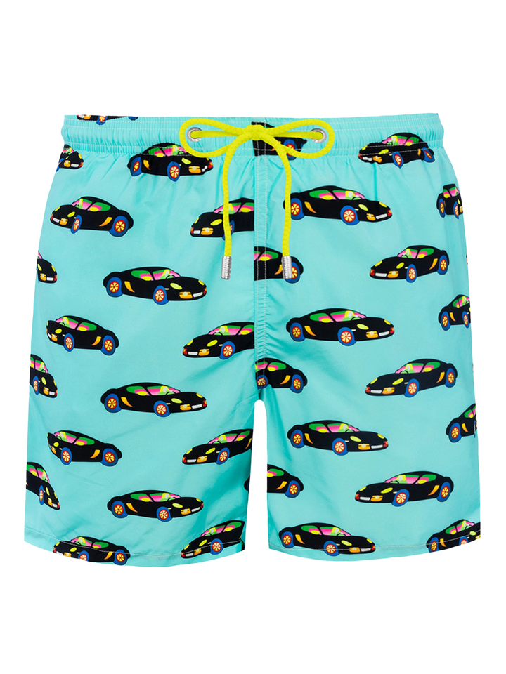 Man lightweight fabric swim-shorts Lighting with Lodola car print |MARCO LODOLA SPECIAL EDITION