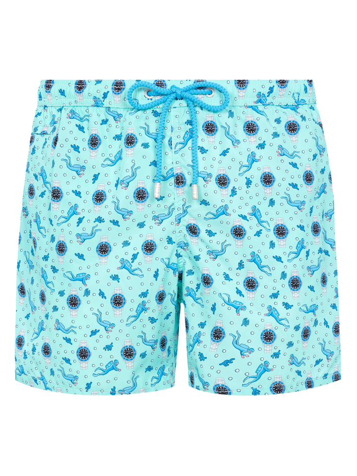 Badeshorts aus leichtem Stoff „Lighting“ mit Uhren-Print