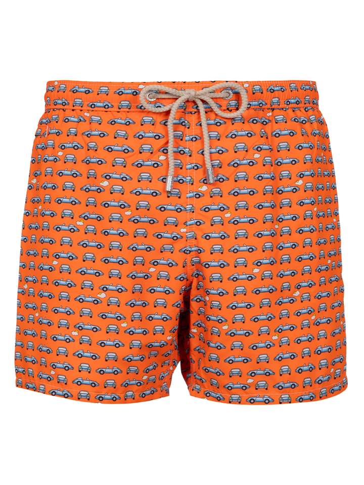 Man lightweight fabric swim-shorts Lighting Micro Fantasy with cars print