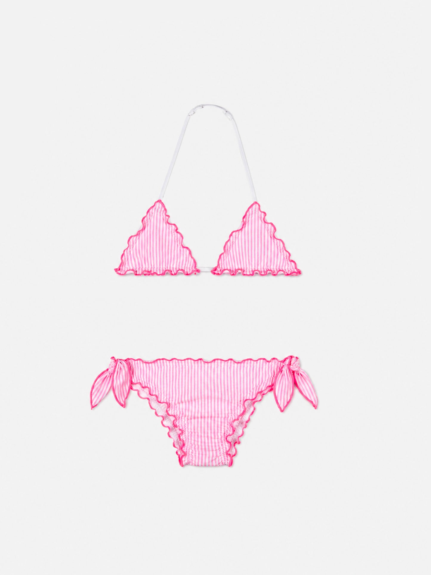 Bikini triangle fille en seersucker à rayures 