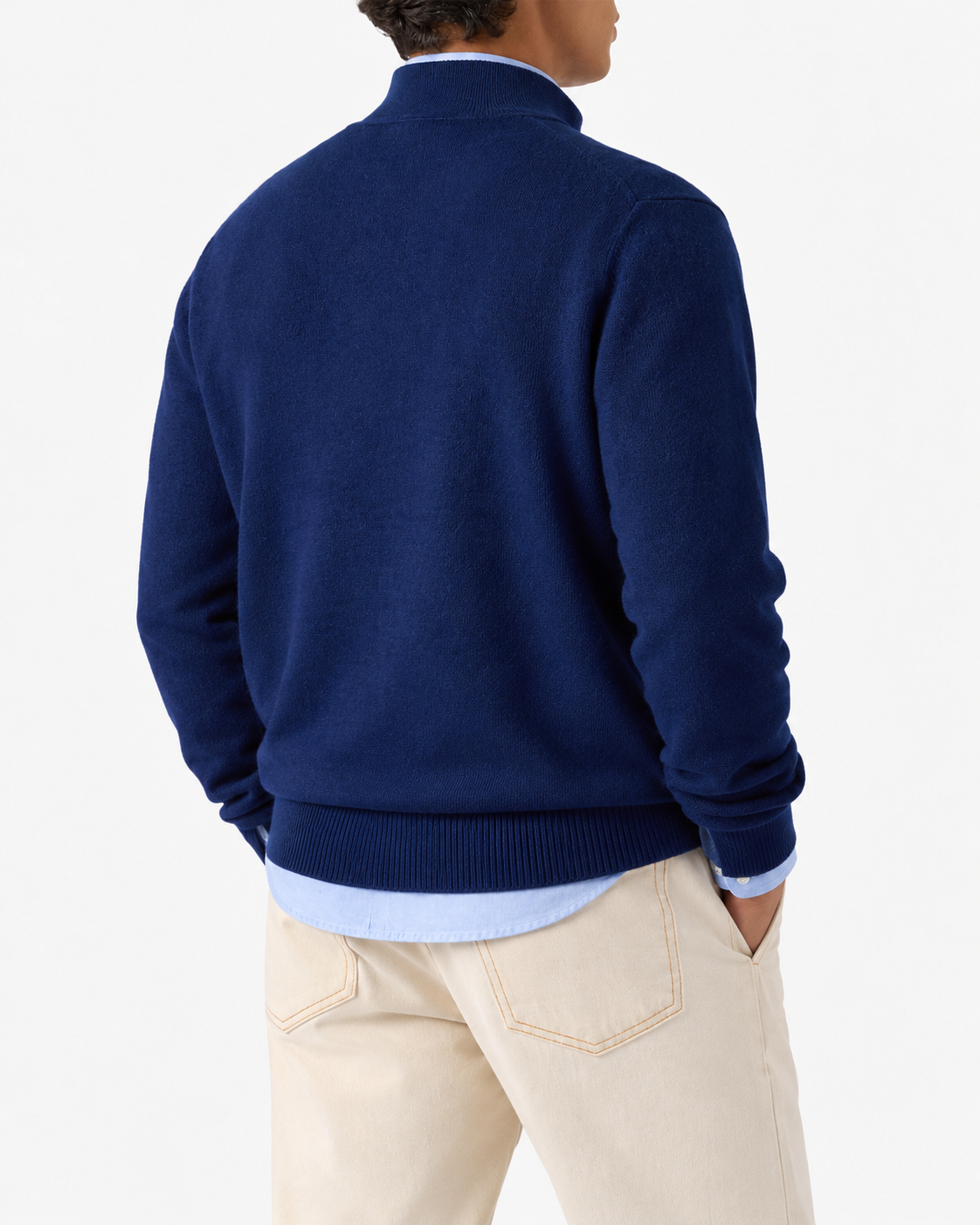 Pull à demi-zip en laine mérinos et cachemire bleu marine 