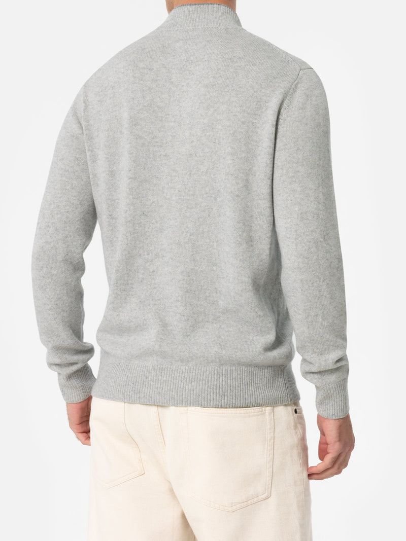 Man light grey blended cashmere polo sweater Dorian