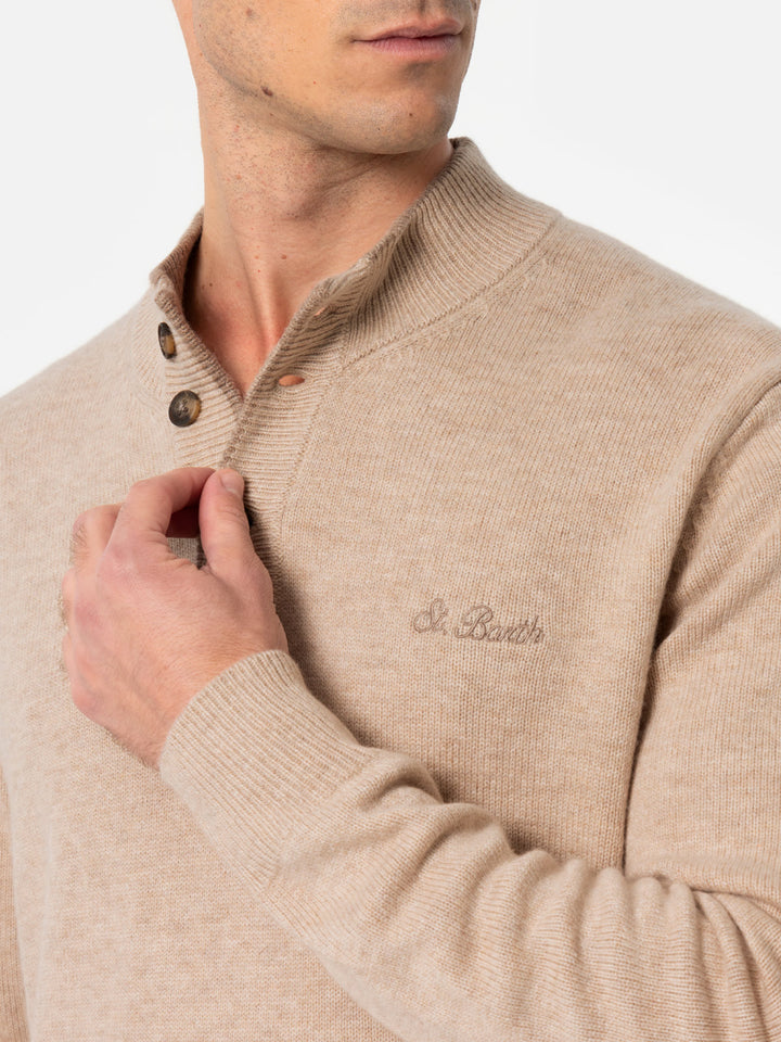 Beiger Polopullover Dorian aus Kaschmirmischung für Herren