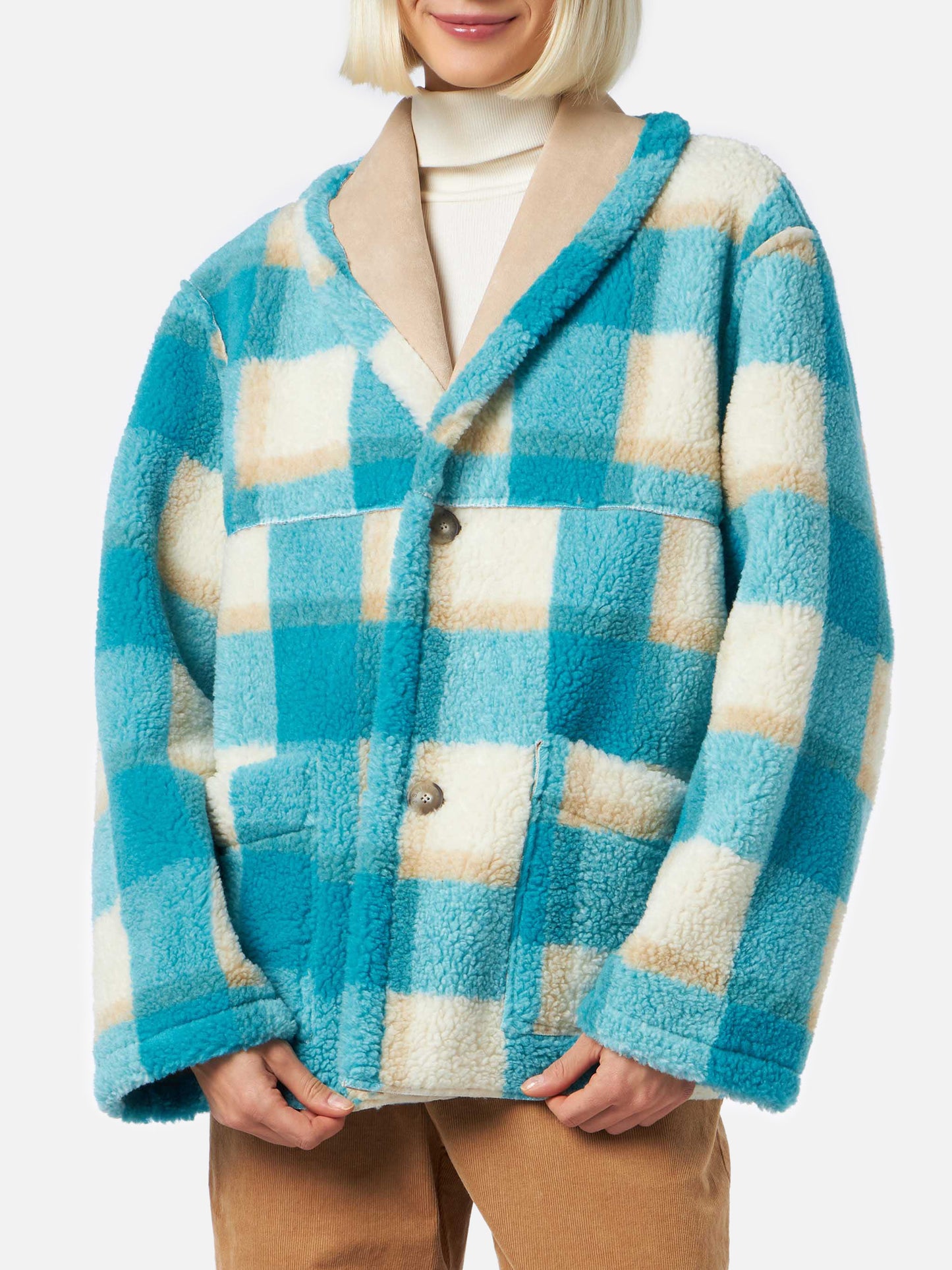 Giacca Dorys reversibile effetto shearling con stampa tartan
