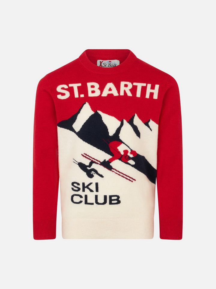 Rundhalspullover für Jungen mit Postkarten-Jacquard des St. Barth Ski Club