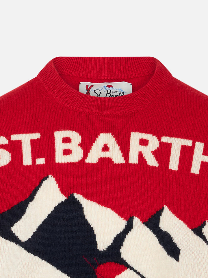 Rundhalspullover für Jungen mit Postkarten-Jacquard des St. Barth Ski Club
