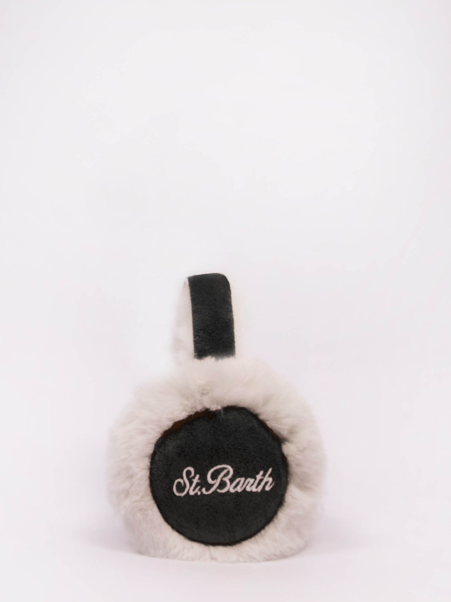 Paraorecchie da donna in pelle scamosciata nera con dettagli in pelliccia e speaker wireless