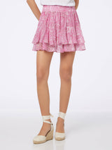 Woman paisley silk voile ruffled mini skirt Eivissa