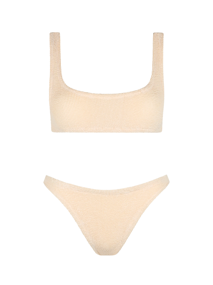 Bikini da donna classico a bralette beige crinkle 
