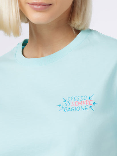 T-shirt girocollo da donna Emilie in jersey di cotone con ricamo Spesso ho Sempre Ragione