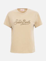 Woman cotton jersey crewneck t-shirt Emilie with Saint Barth rhinestones embroidery