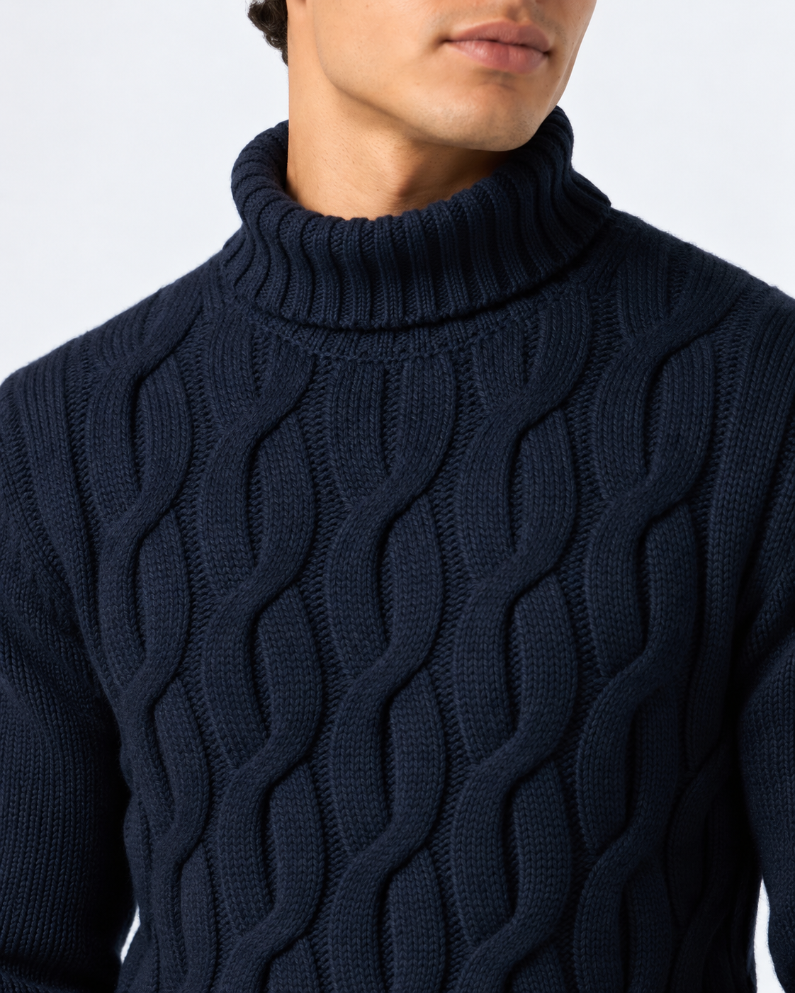 Fisherman-Pullover aus Kaschmir-Mix mit Zopfmuster in Navyblau 