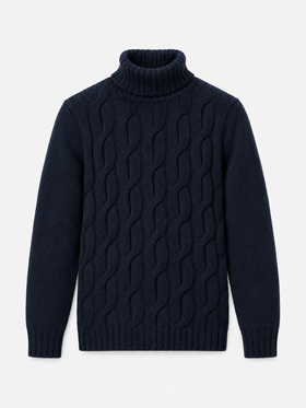 Fisherman-Pullover aus Kaschmir-Mix mit Zopfmuster in Navyblau 