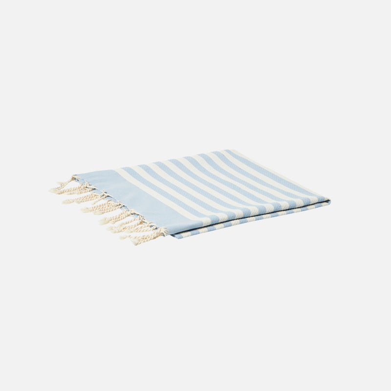 Cotton beach towel Fouta with light blue striped print