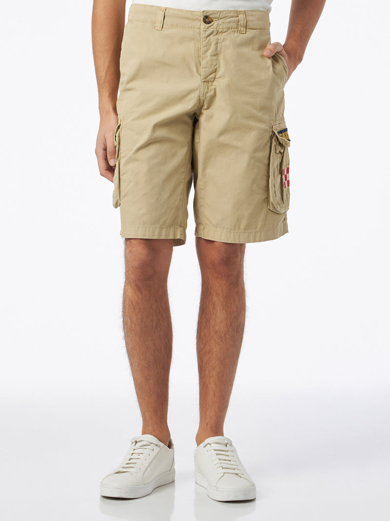 Pantaloncini cargo da uomo in cotone beige